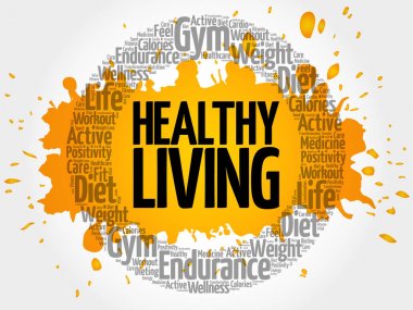 Sağlıklı yaşam daire damga kelime bulutu