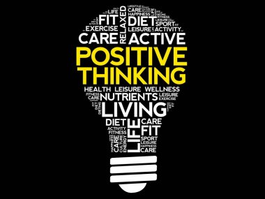 Positive thinking bulb word cloud collage clipart
