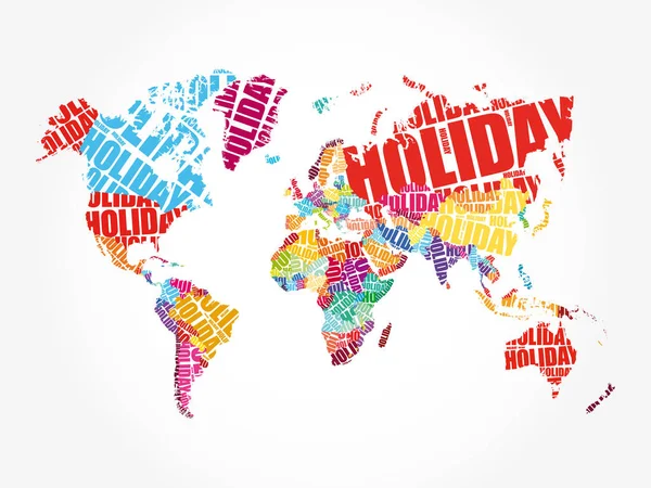 HOLIDAY palavra em forma de Mapa do Mundo —  Vetores de Stock