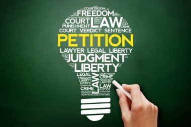 Dilekçe ampul kelime bulutu kolaj