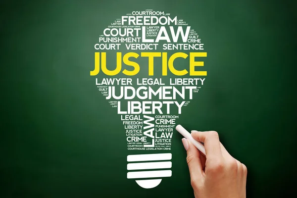 Justice bulb word cloud collage — Stock Photo, Image