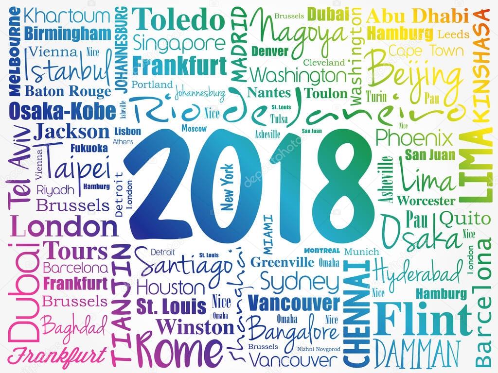 2018 travel cities word cloud collage