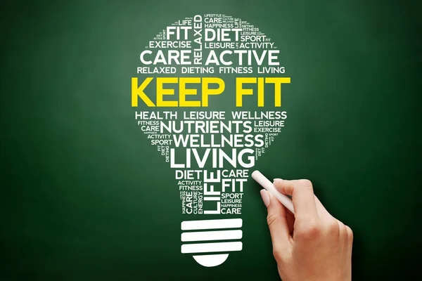KEEP FIT bulb word cloud collage
