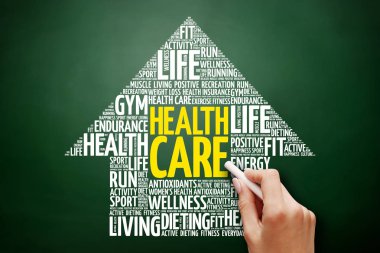 Sağlık oku kelime bulutu kolaj