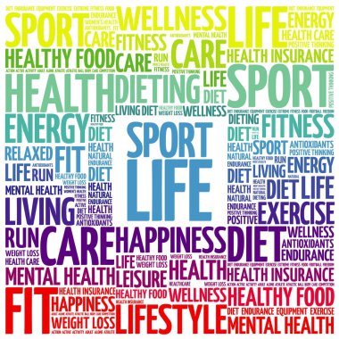 Spor yaşam kelime bulutu arka plan