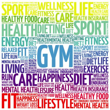 Spor salonu kelime bulutu kolaj arka plan