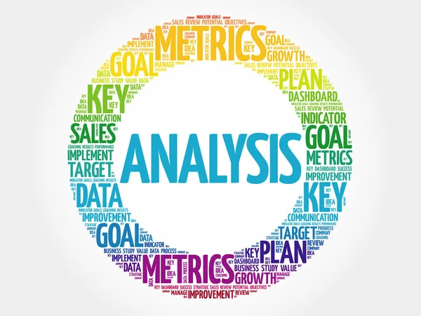 Análisis círculo palabra nube — Vector de stock