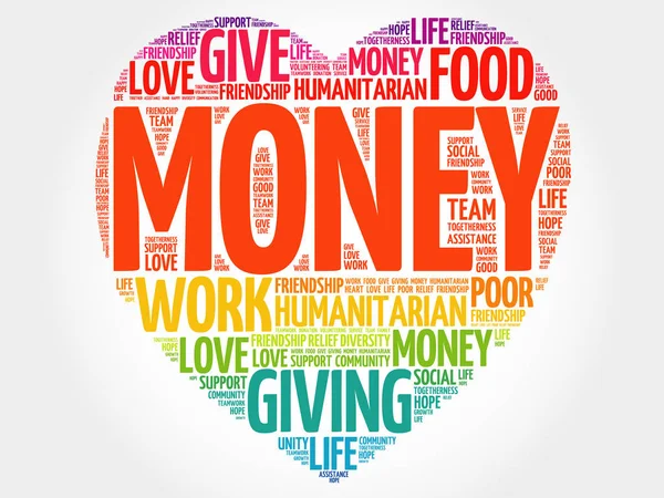 Geld hart word cloud collage — Stockvector