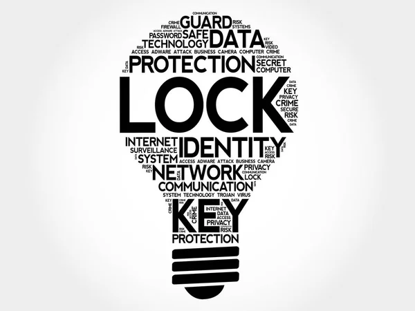 LOCK bulb word cloud — Stock Vector