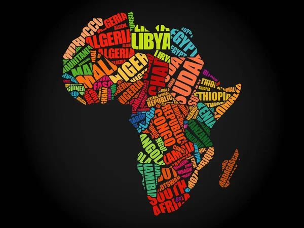 African countries Map in Typography — Stock Vector