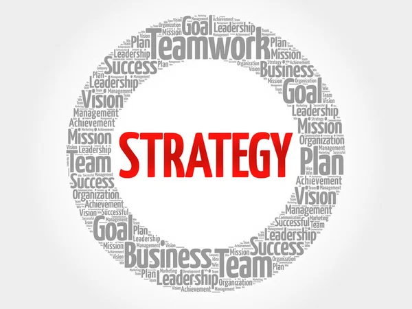 Stratégia szó felhő kollázs — Stock Vector