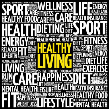 Sağlıklı yaşam kelime bulutu kolaj