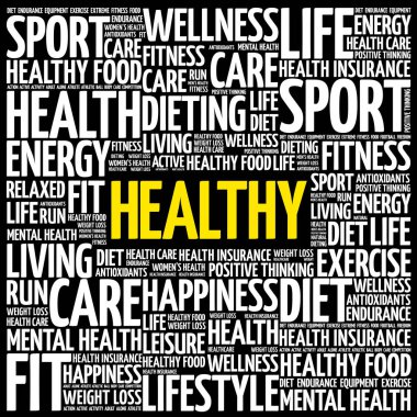 Sağlıklı kelime bulutu kolaj
