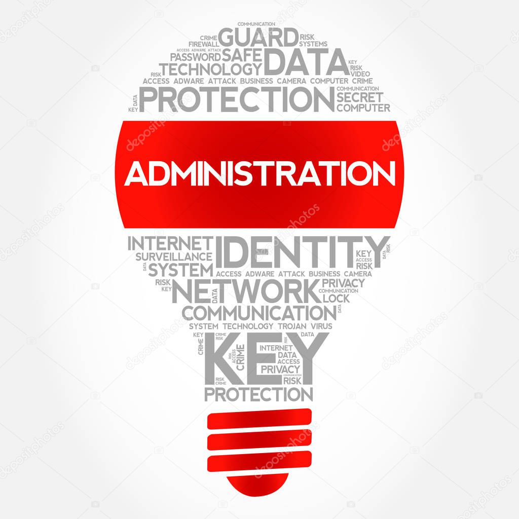 ADMINISTRATION bulb word cloud collage