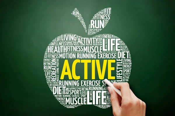 ACTIVE apple word cloud collage — Stock Photo, Image