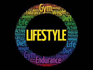 Yaşam tarzı daire damga kelime bulutu