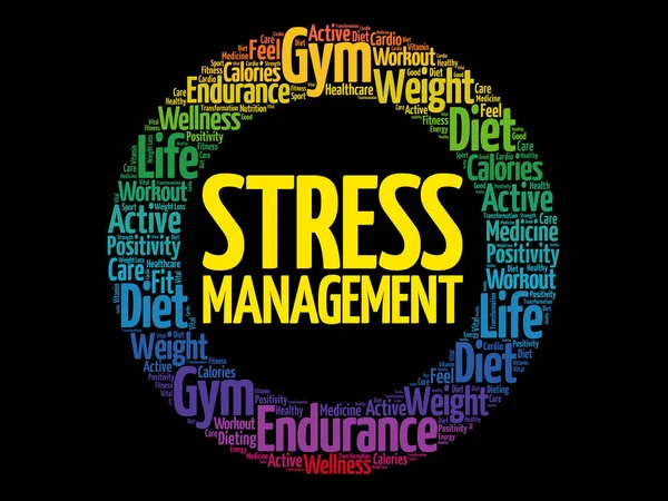Stress Management círculo carimbar nuvem de palavras — Vetor de Stock