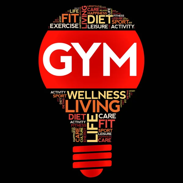 GYM word cloud bulb word cloud collage — Stock Vector