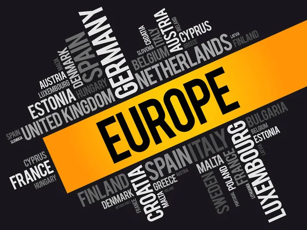 Europe Liste des villes word cloud — Image vectorielle