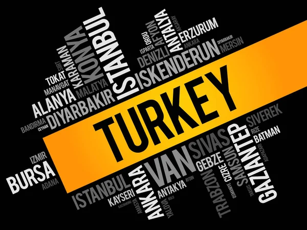 Lista de ciudades en Turquía word cloud — Vector de stock