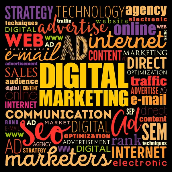 Digital Marketing palabra nube collage — Archivo Imágenes Vectoriales