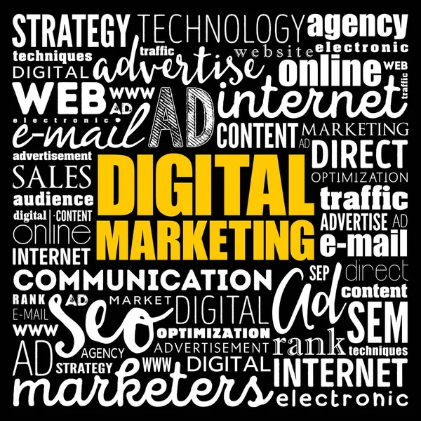 Digital Marketing palabra nube collage — Archivo Imágenes Vectoriales