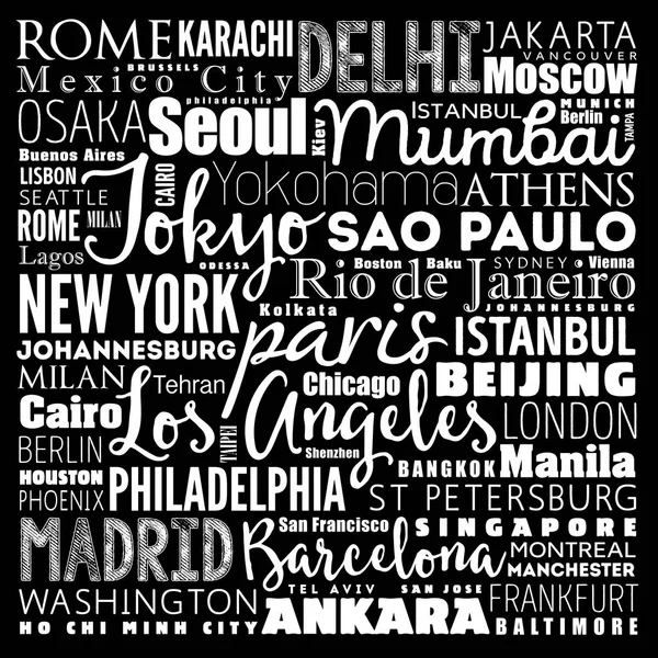 Cities in the World related word cloud — Stock Vector