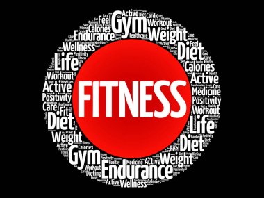 Fitness daire damga kelime bulutu