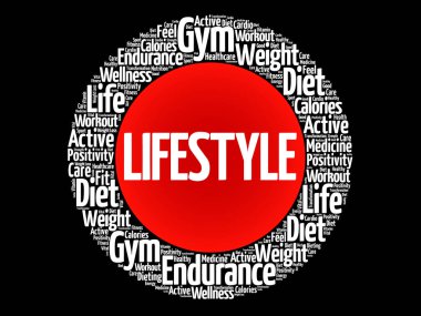 Yaşam tarzı daire damga kelime bulutu