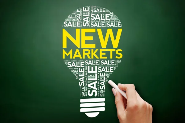 Nové trhy prodej žárovka slovo mrak — Stock fotografie