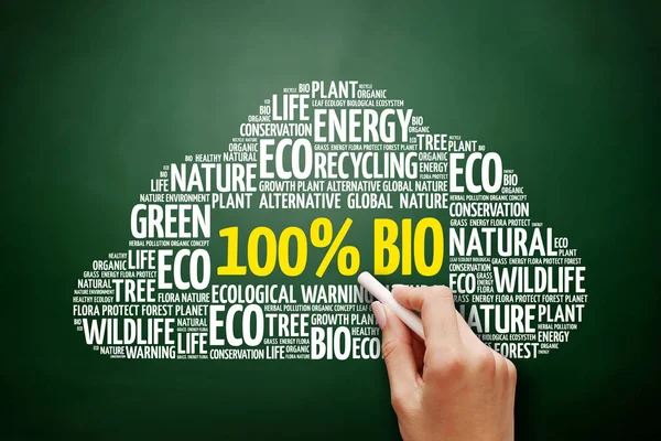 100% bio word cloud collage — Stockfoto