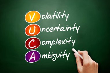 Vuca kısaltması, karatahtadaki iş kavramı