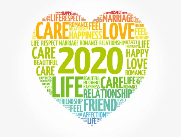 2020 Szerelem és boldogság koncepció, szív szó felhő — Stock Vector