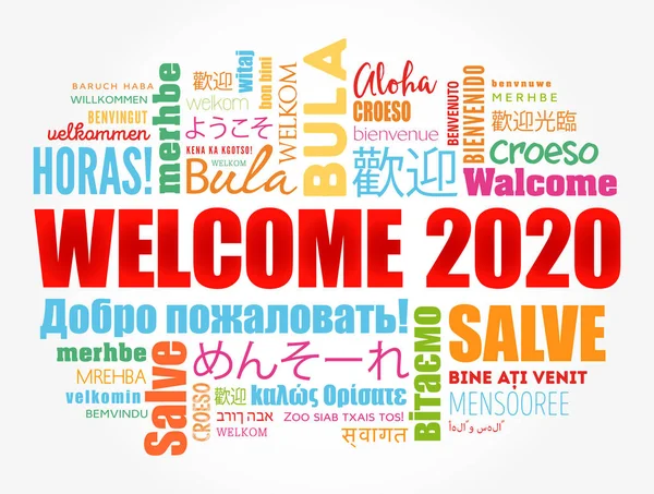 Hello 2020 word cloud in different languages — 图库矢量图片