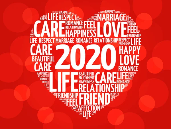 2020 Szerelem és boldogság koncepció, szív szó felhő — Stock Vector