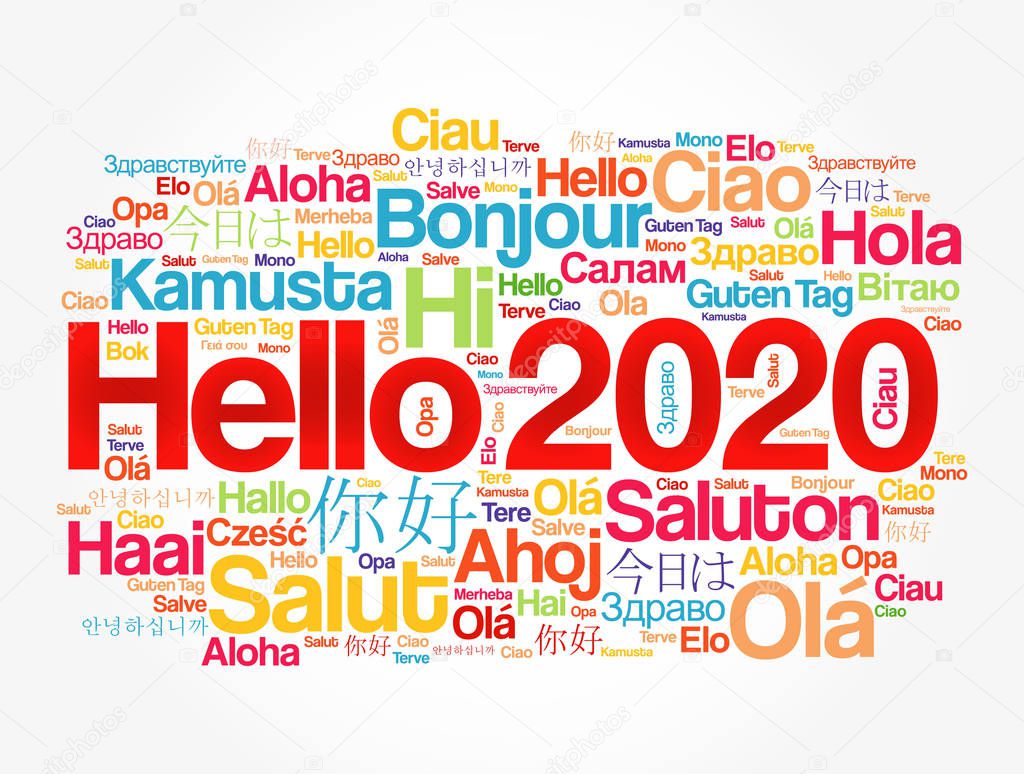 Hello 2020 word cloud in different languages
