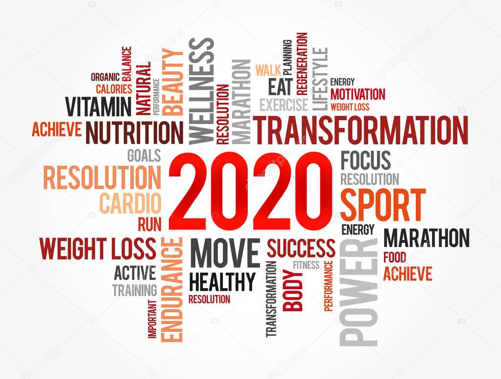 2020 health and sport goals word cloud