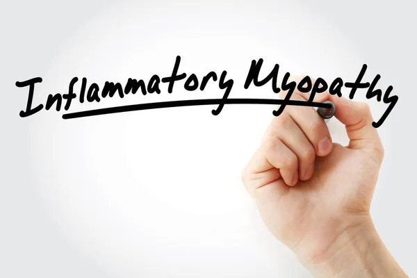Mão escrita miopatia inflamatória com marcador — Fotografia de Stock