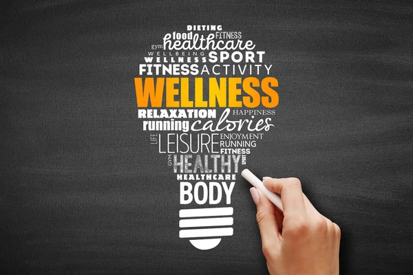 Wellness light bulb word cloud collage — Stock Photo, Image