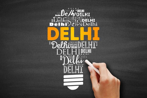 Delhi light bulb word cloud, travel concept — Stock fotografie