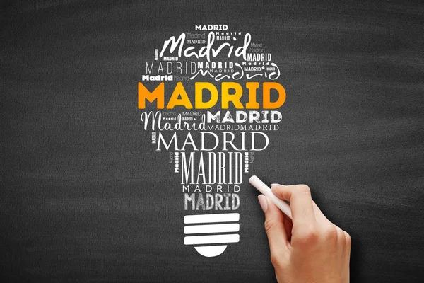 Madrid light bulb word cloud — Stock fotografie