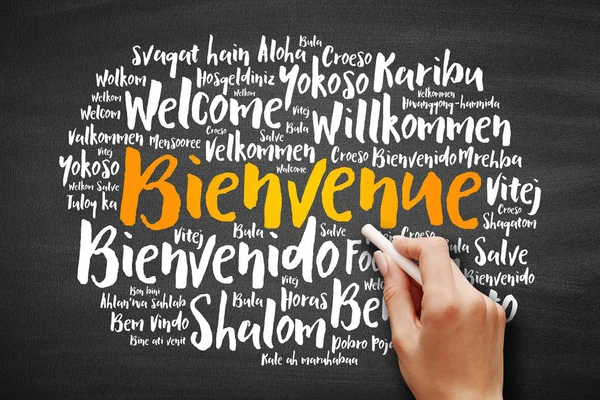 Bienvenue (Bem-vindo em francês) nuvem de palavras — Fotografia de Stock