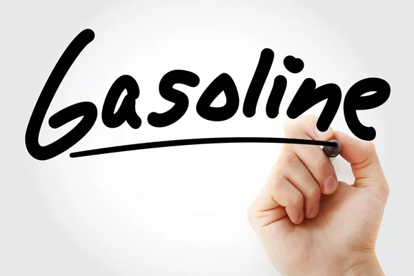 Hand writing Gasoline with marker