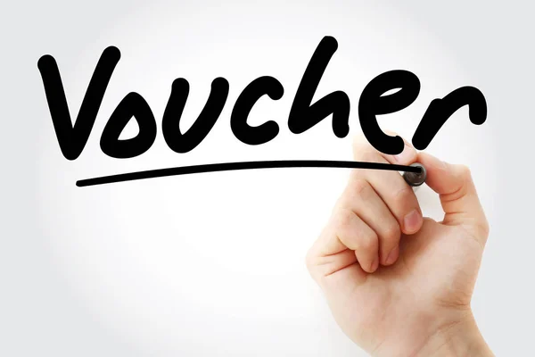 Hand writing Voucher with marker — Stock Photo, Image