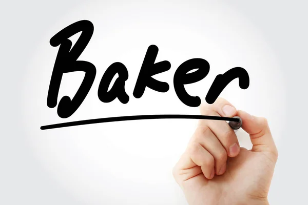 Hand skriver Baker med markör — Stockfoto