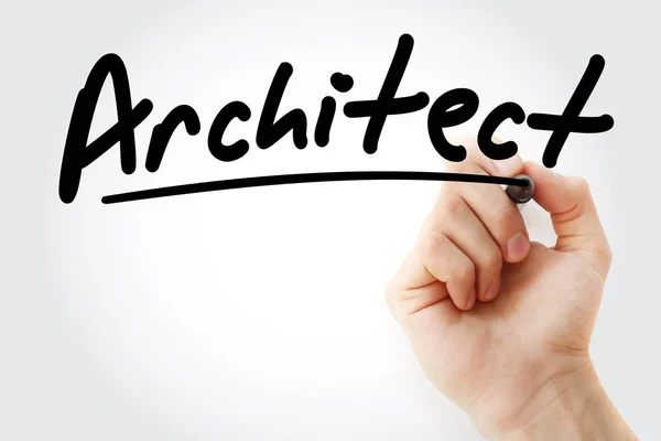 Hand schrijven van architect met marker — Stockfoto