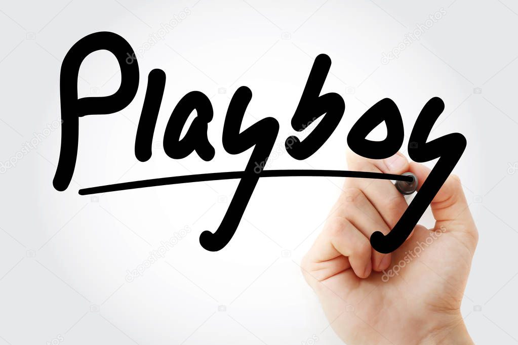 Hand writing Playboy with marker