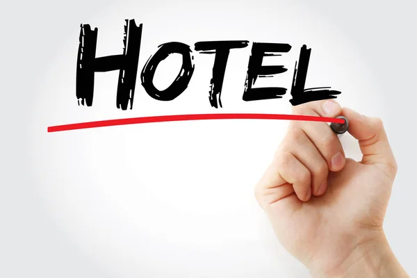Hotel tekst met marker — Stockfoto