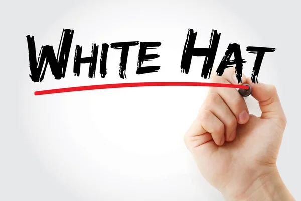 Biały kapelusz tekst z markerem — Zdjęcie stockowe