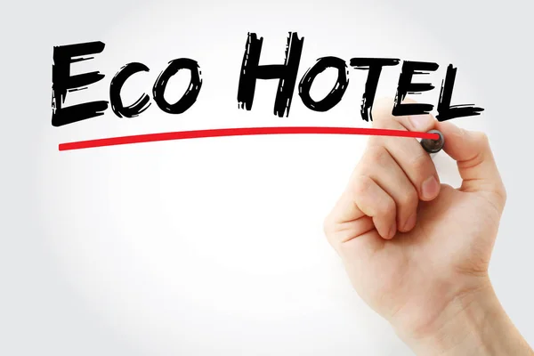 Eco ξενοδοχείο κείμενο με δείκτη — Φωτογραφία Αρχείου